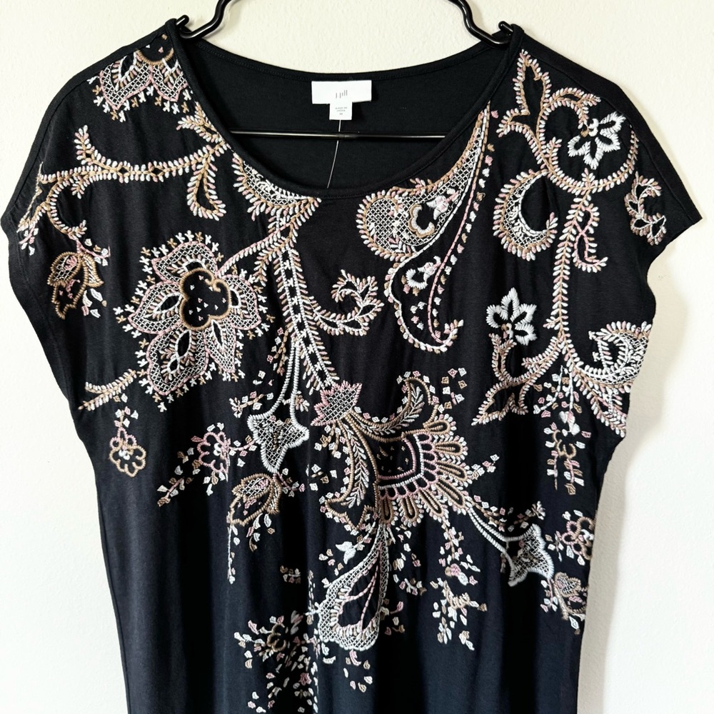 J.jill Cap Sleeve Floral Embroidered Blue cotton Maxi Midi Dress Sz M NWT - Picture 9 of 15